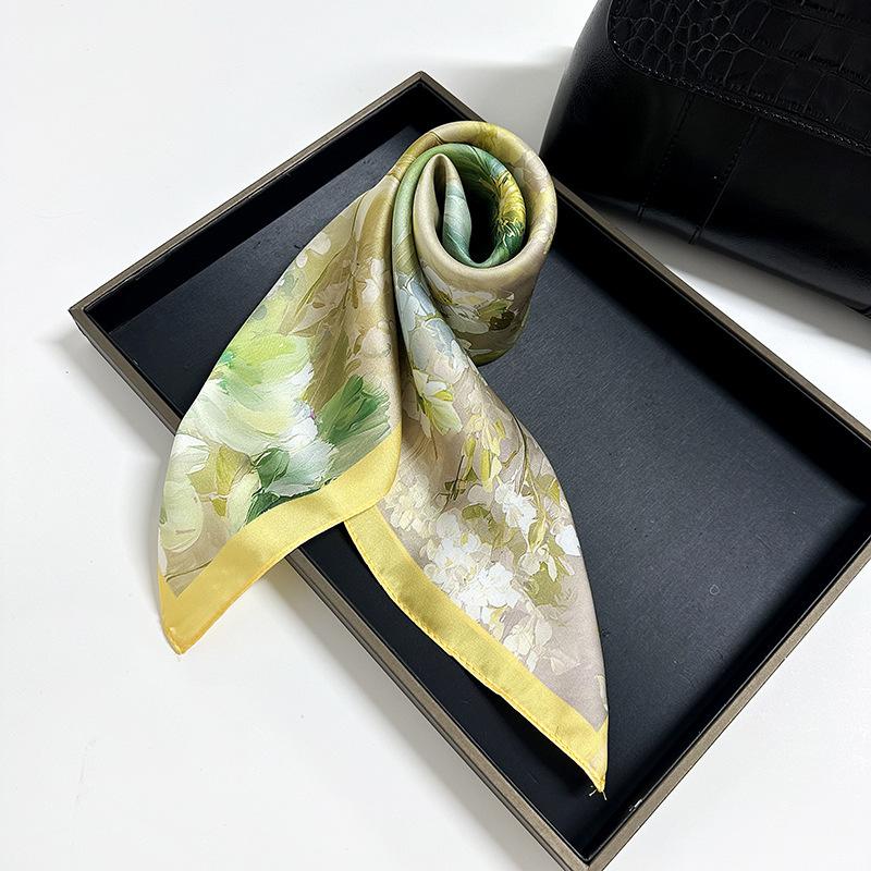 Simple and fresh headscarf plant flower silk scarf spring and summer headband small square scarf wholesale silk scarf long silk scarf wholesale