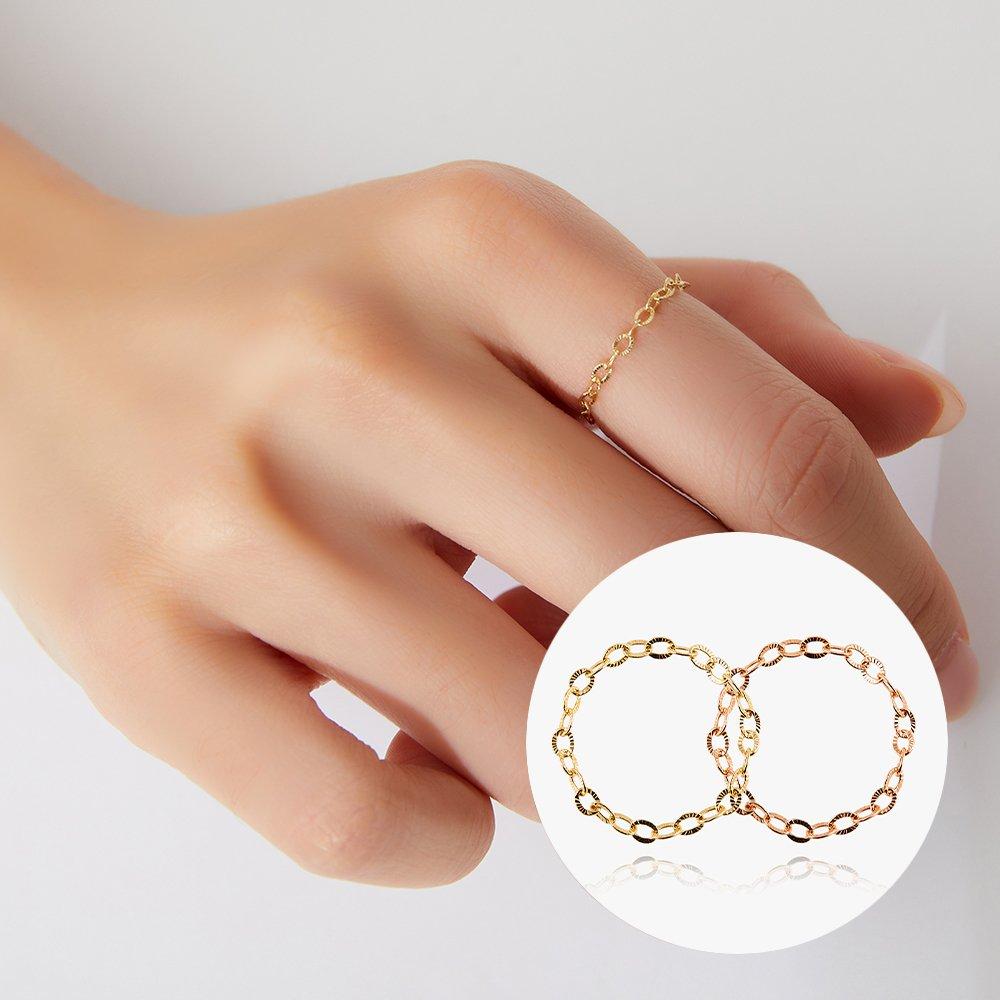 14K 18K Hollow Scallop Cut Oval Chain Gold Ring