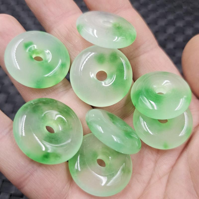 

Optimized Jade Green Floating Flower Pendant: Large Hole Buckle Pendant Necklace, Key, or Hairpin Accessory on White Background. 17 mm