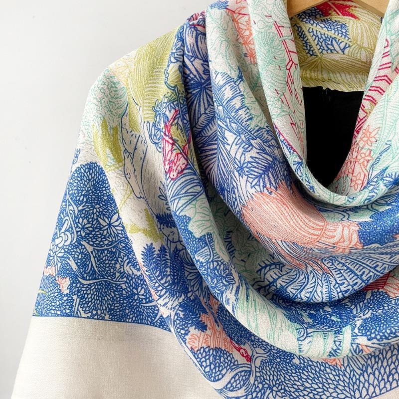 Spring and Summer Thin Imitation Cotton and Linen Shawl, Travel Photo, Color Printed Scarf, Air-conditioned Room Large Square Scarf