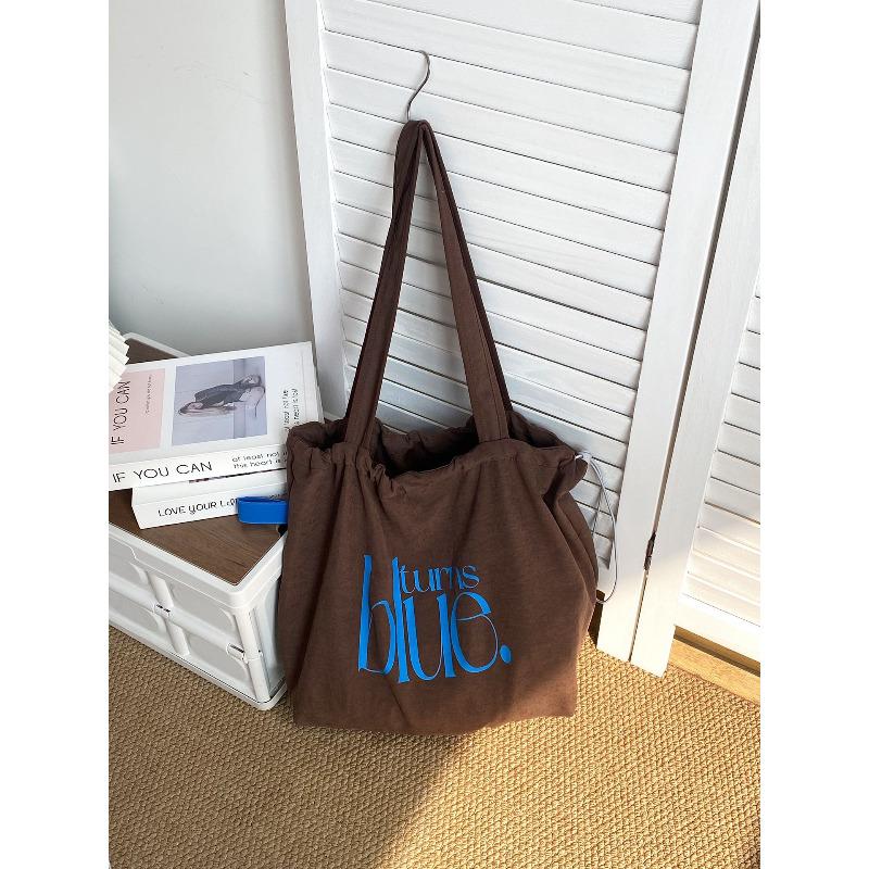 

Korean Style Drawstring Tote Bag for Women, Colorful Dopamine Letter Print Shoulder Bag, Lightweight Casual Commuter Handbag KTB