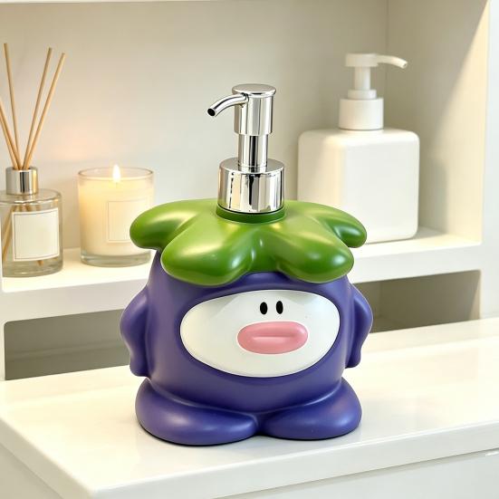 450ML Cartoon Mangosteen Soap Dispenser, Refillable Liquid Hand Soap Shower Gel Container, Bathroom Empty Pump Lotion Bottle