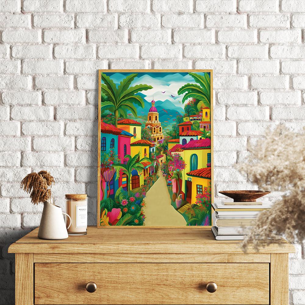 South America Colombia Travel Posters Street of Cartagena De Indias Landscape Prints Canvas Painting Wall Art for Living Room