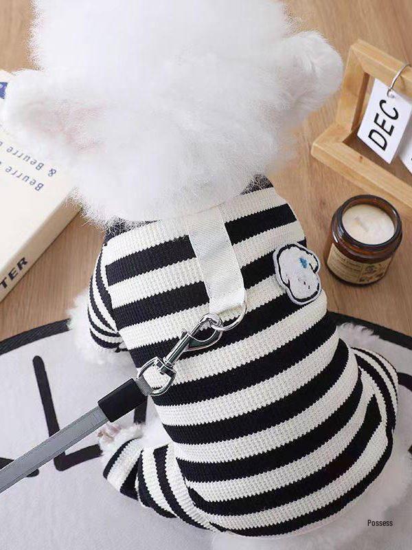 Striped Anti-Shedding Dog Shirt for Small Breeds - Spring/Autumn, Four-Legged Design for Teddy, Bichon, Pomeranian