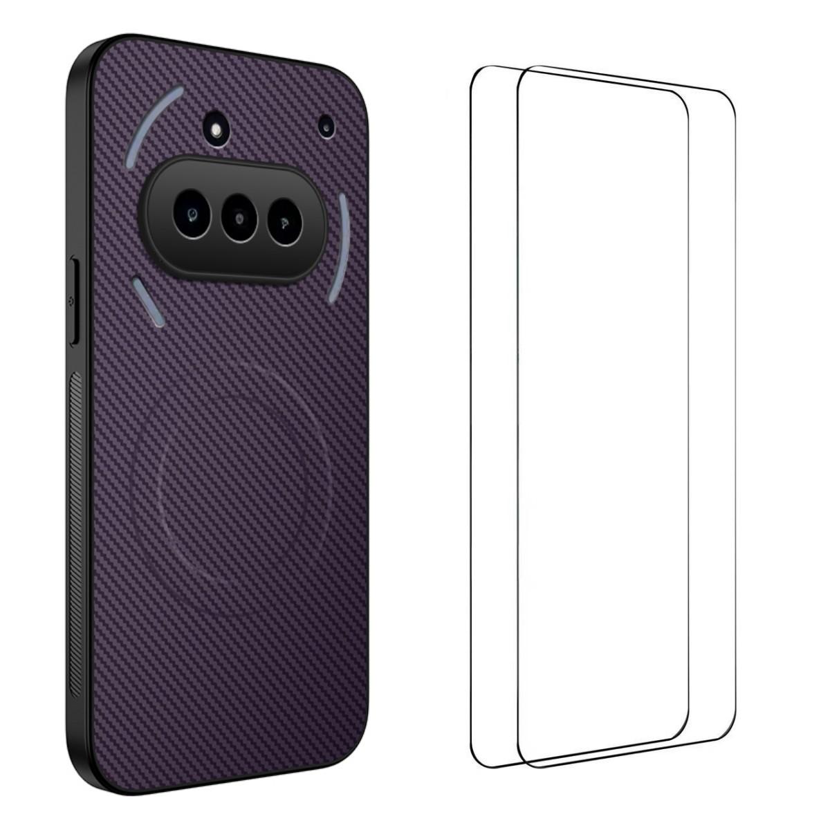 

Ни за что Телефон (3a) Магнитный чехол WANLONFENG серии TQ1 с текстурой углеродного волокна, ПК ТПУ чехол для телефона с 2 шт. защитных пленок для экрана Purple