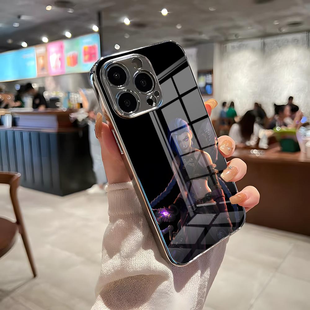 Graffiti Arcane J-Jinx Phone Case For IPhone 17 Pro Max 15 Pro 16 14 Plus 12 13 Mini 11 Pro Shockproof Electroplated Glass Cove