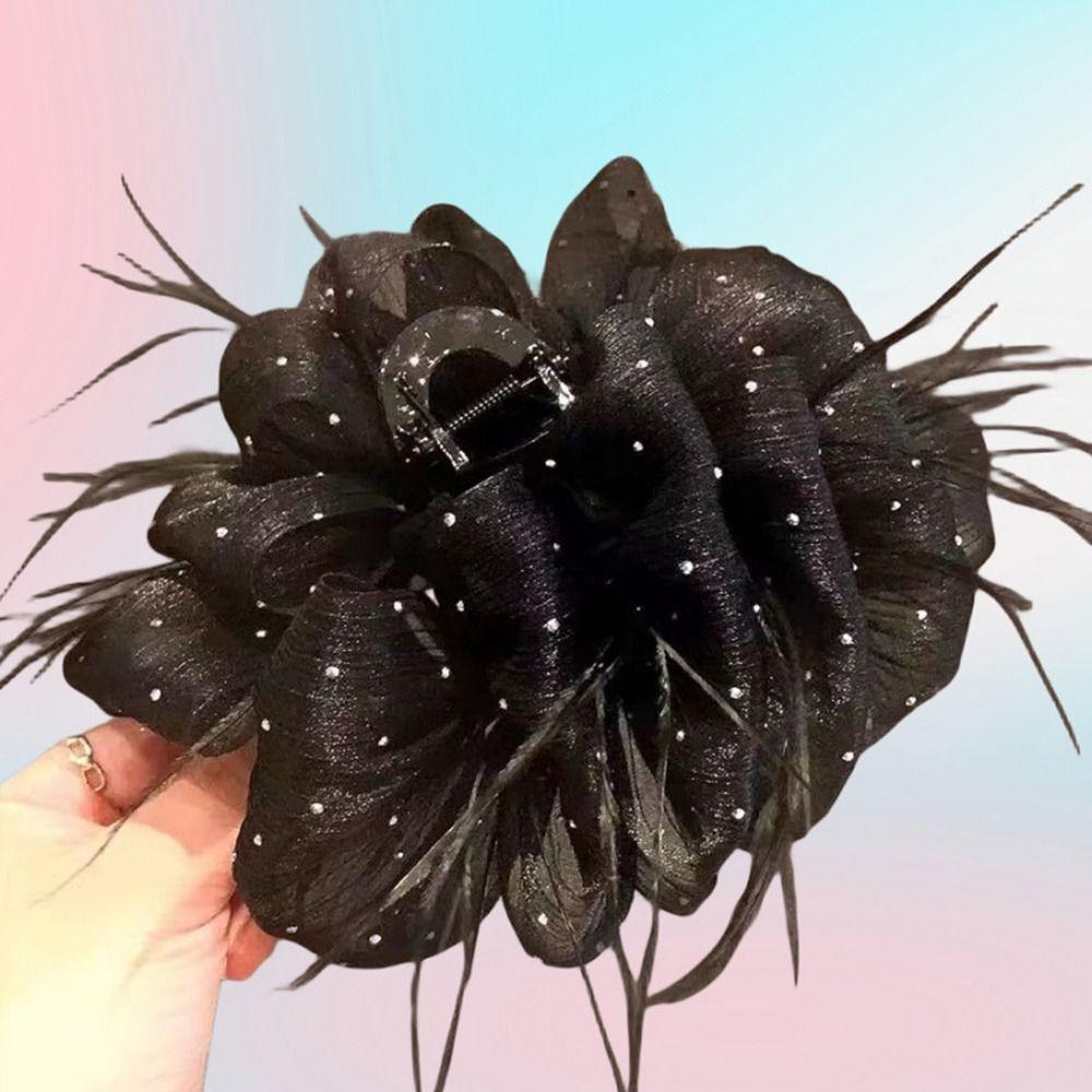 Starry Sky Feather Bubble Grasping Clip Tassel Hair Accessories Elegant Crab Hair Clips  Women