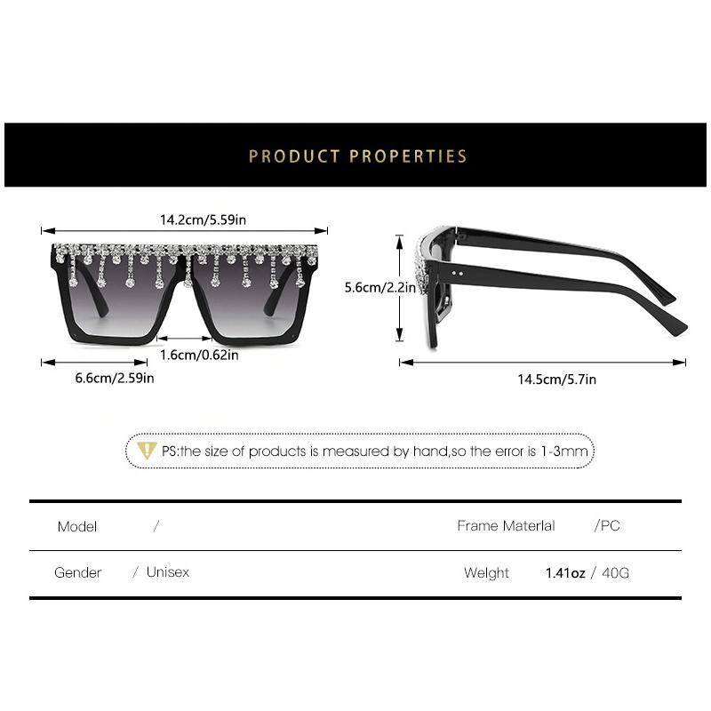 Nowe Okulary Przeciwsłoneczne z Kryształkami Kwadratowa Oprawka Zintegrowane Okulary Przeciwsłoneczne Duża Oprawka Okulary Przeciwsłoneczne Rice Staple 1913