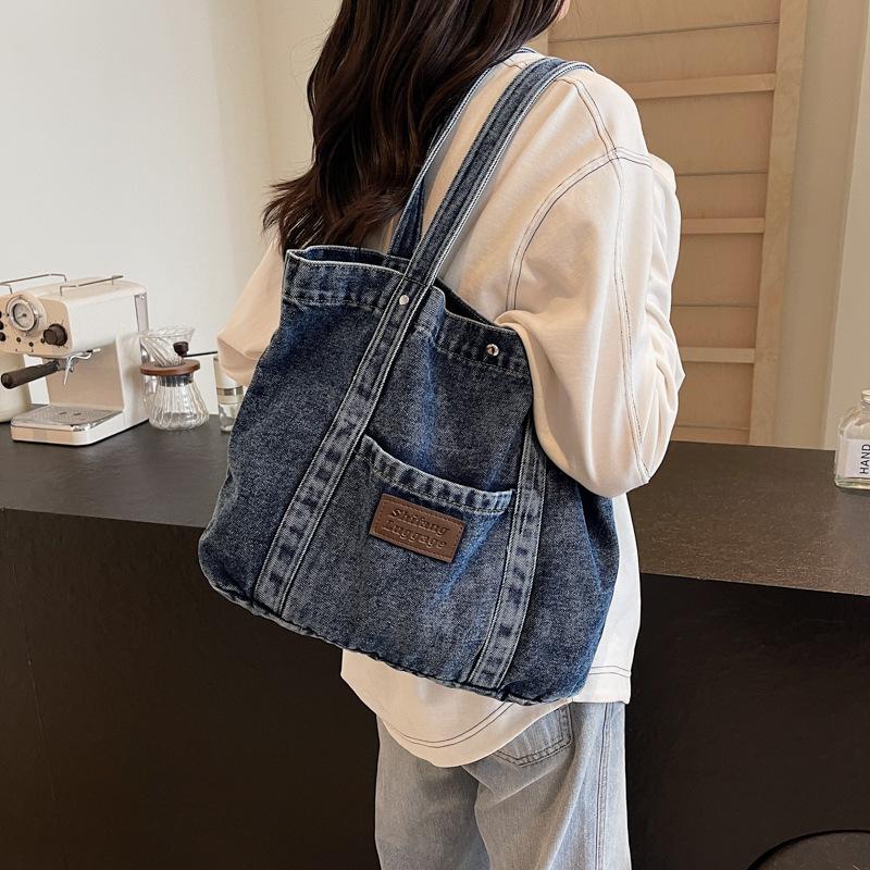 Lazy Style Retro Denim Women's Bag Simple Literary and Large-capacity Cloth Shoulder Bag Student Casual Fashion Tote Bag