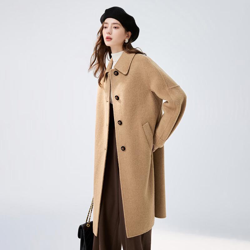 

Qiusui Yiren Women s Elegant Lapel Long Wool Coat M