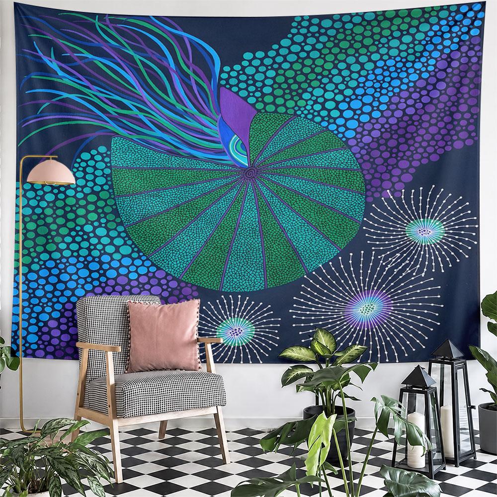 Colorful Abstract Nautilus Design Pattern Wall Hanging Tapestry Decorative Tapestry Home Decor for Bedroom and Living Room