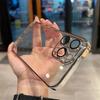 Glitter Transparent Hard PC Slim Case for iPhone 16 15 14 Pro Max Plus 13 12 11 Plating Clear Camera Protector Ultra Thin Cover