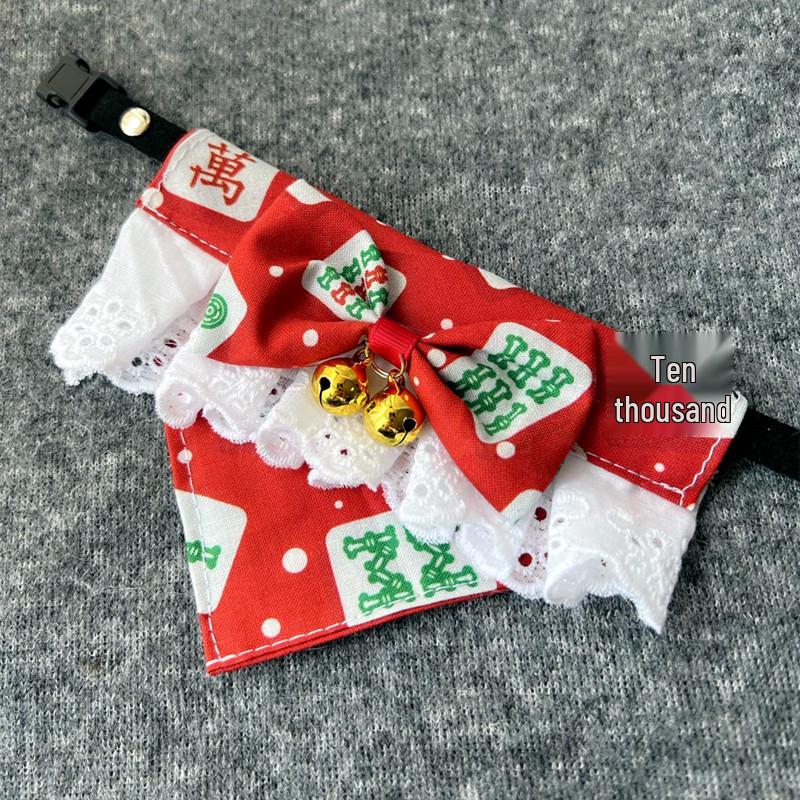 Warm Chinese New Year Pet Scarf with Bow Tie for Cats - Autumn/Winter