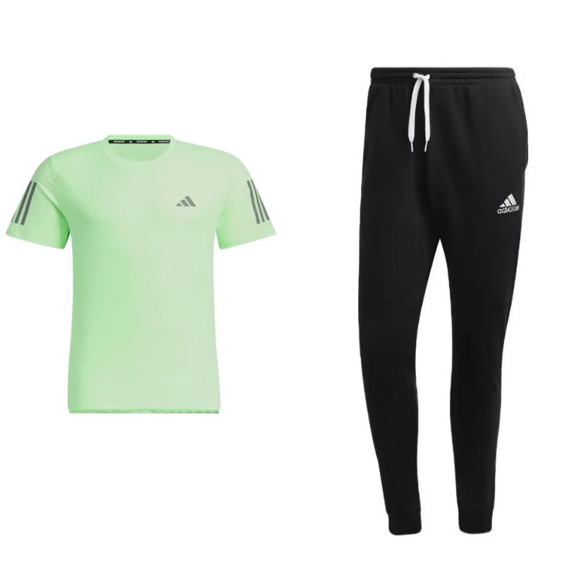 

Adidas Reflective Stripe Quick-Dry Crew Neck Short Sleeve Top Training Drawstring Cuffed Long Pants Casual Sports Set Men sets JF1474+HB0574 L