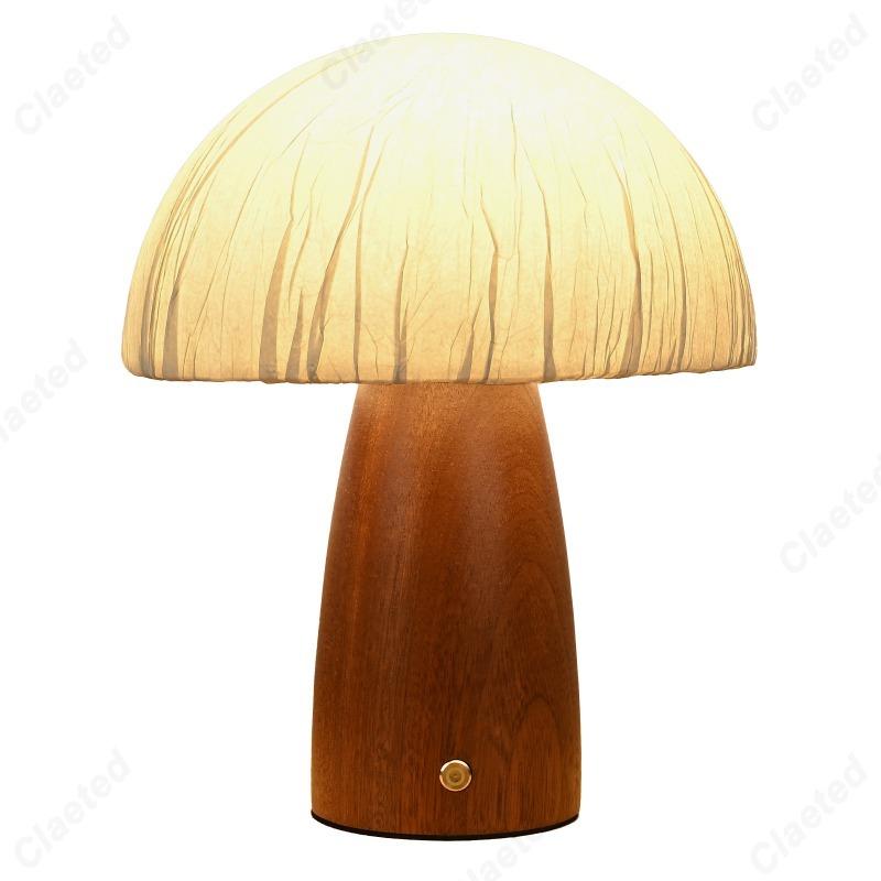 Creative New LED Wooden Mushroom Small Table Lamp Bedroom Bedside Solid Wood Atmosphere Decoration Lighting Fixture