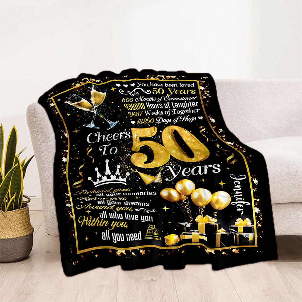 1pc Golden 50th Celebration blanket Soft and Warm for Sofa Office Camping Travel Livingroom Great Gift for Friends and Family Comfortable All Seasons