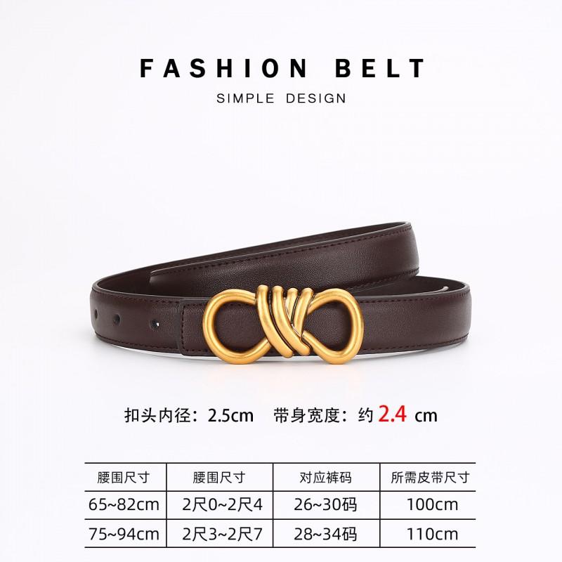 Womens Genuine Leather Belt With Zinc Alloy Buckle Slim 2.4cm Waistband Business Casual Outfits Adjustable 100/110cm