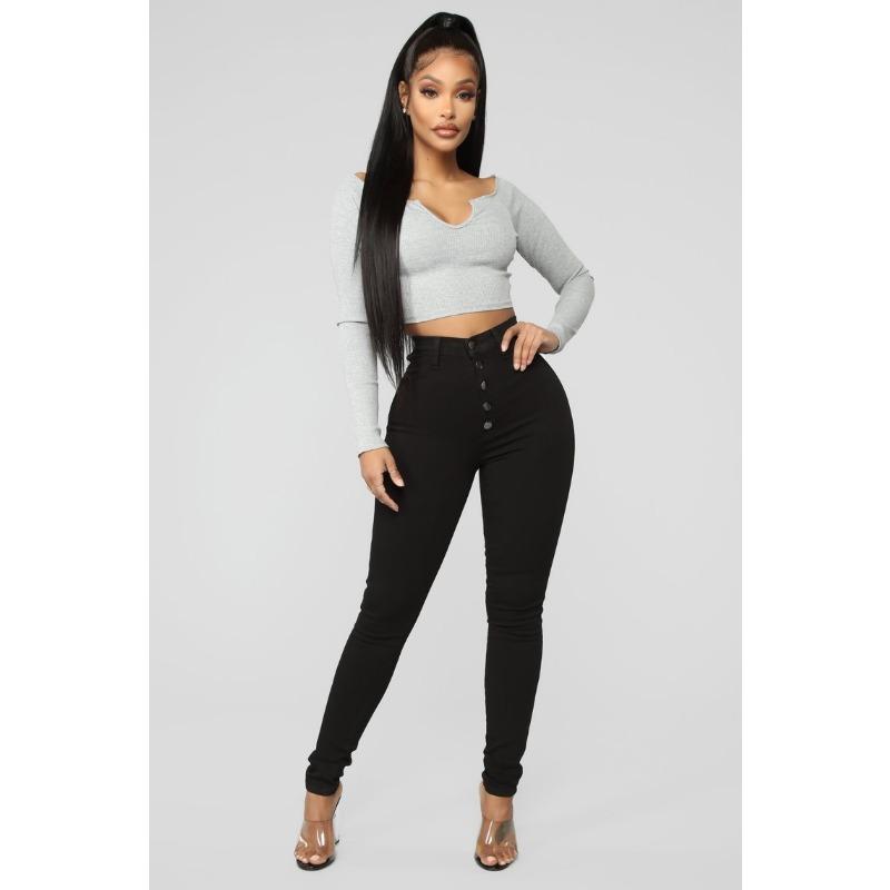 Women's Jeans Plus Size High Waist Multi Button Long Slimming Hip Lifting Pants
