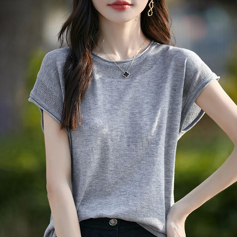 Dámský vlněný pulovr s krátkým rukávem kašmír Qinghe 50% hedvábí 50% vlna jaro a léto vlněná bezrukávová vesta měkká a pohodlná