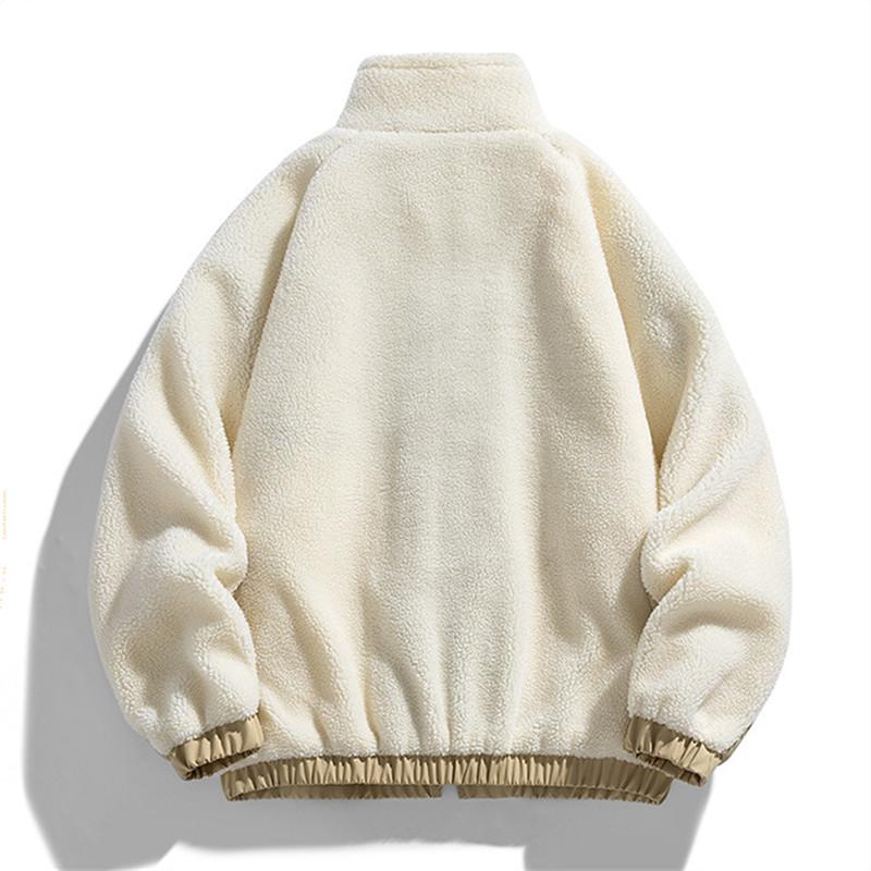 Winter Trend Men's Fleece Thick Jackets Warm Zipper Stand Collar Outerwear Daily Outdoor Coat