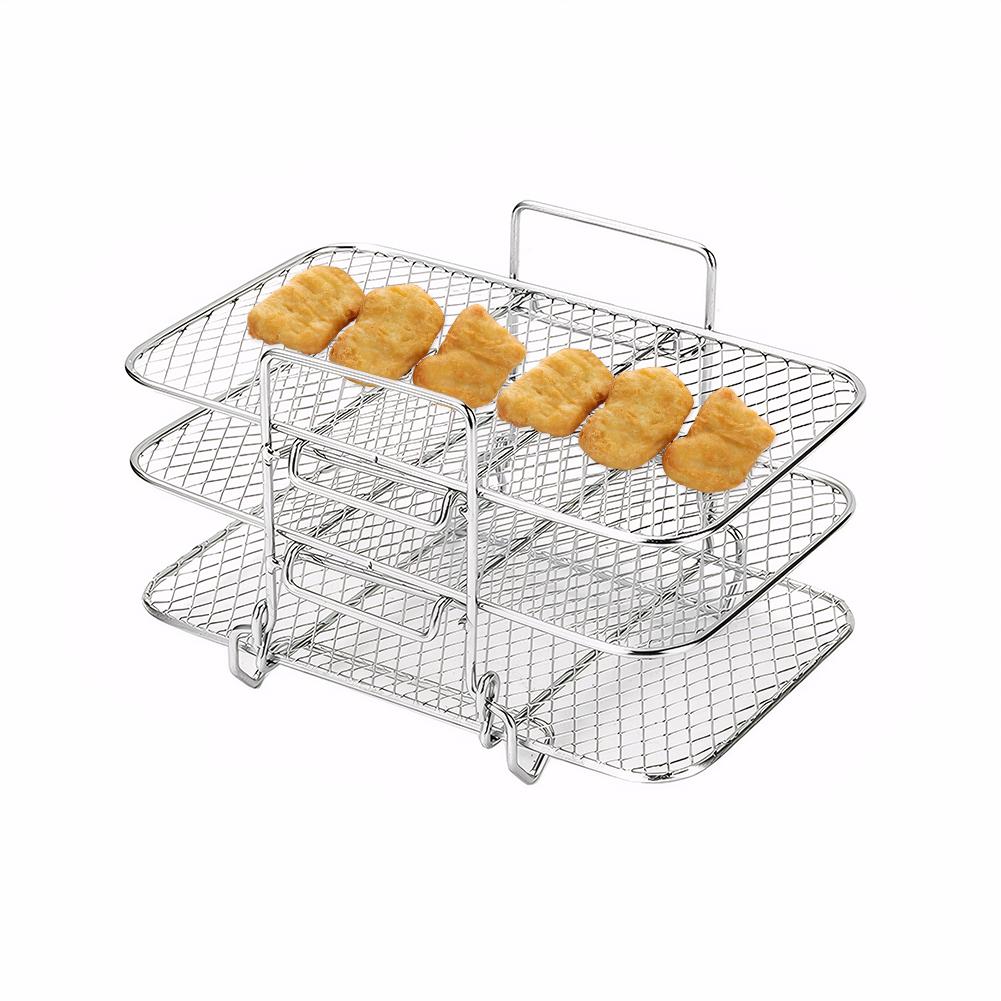 Air Fryer Rack Heißluftfritteusen-Ofen Grill Dampfgarer Edelstahl Dörrständer Stapelbarer Netz-Grillkorb Heißluftfritteusen-Zubehör