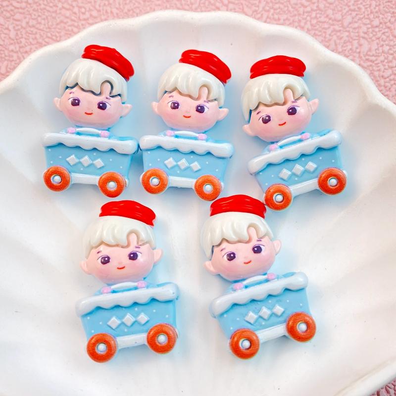 6/12Pcs New Cute Cartoon Little Boy, Girl Riding a Bike Series Flat Back Ornament Jewelry Bows Accessories