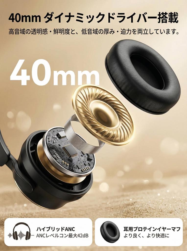 Bluetooth Wireless Headphones with Active Noise Cancellation Up to 50 Hours TF Wired Wireless 40mm Sound Sound Leakage Lightweight IPX5 Cable Included