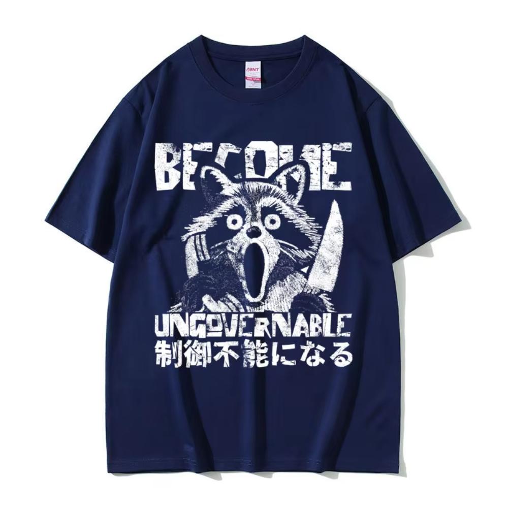 Become Ungovernable Graphic Tshirts Funny Japanese Style Amazed Raccoon Meme T Shirt Unisex Women Cotton High Quality T Shirt Tops