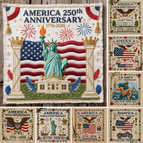 USA 250-årsjubileum Broderisett DIY Nålbinding Nybegynner Patriotisk Minne Broderimønster Suvenirgave for Nybegynnere Veteraner Militære