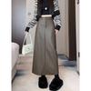 Plus Size High Waist PU Leather Midi Skirt - Retro A-Line Pencil Design with Slit for Women, Autumn/Winter Collection