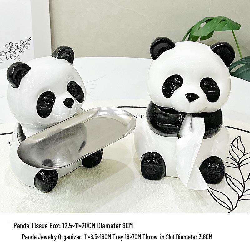 Panda Ceramic Tissue Box Holder - Creative Cartoon Napkin Dispenser for Living Room Decor