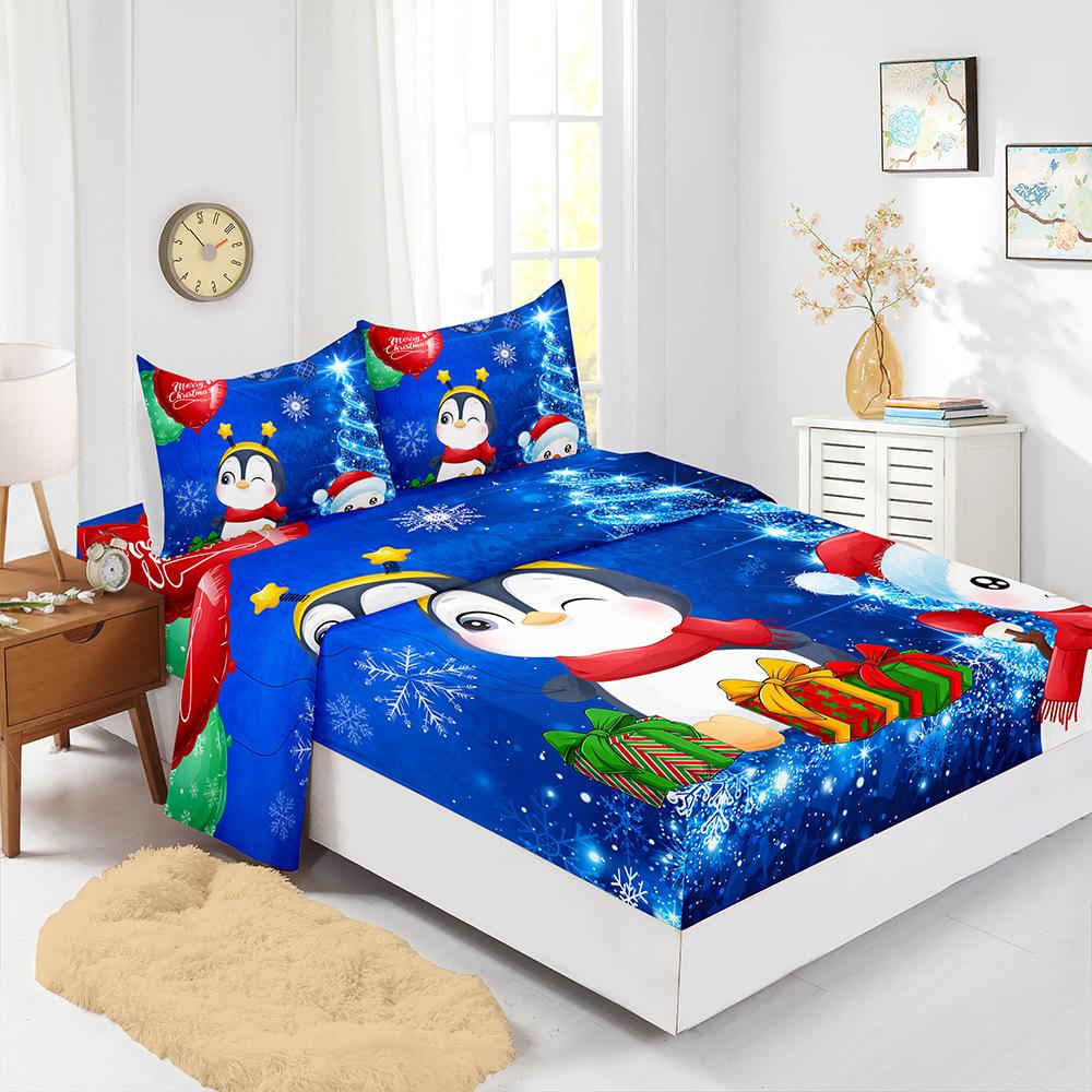 Four-Piece Mattress Set Christmas Bedding 3D Digital Printing Kit Mattress Protective Cover