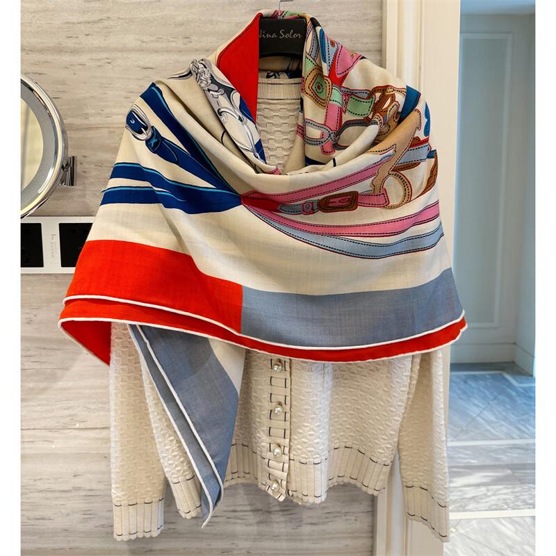 NINA SOLOR Color-Blocked Saddle Silk Wool Scarf