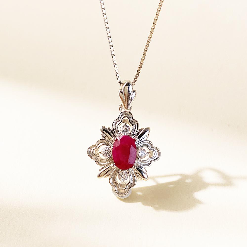 Natural Red Ruby Pendant Necklace with 925 Sterling Silver for Women July Birthstone Fine Jewelry белый