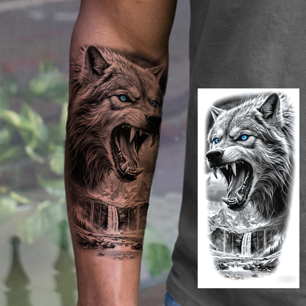 1 Sheet Death Skull Lion Temporary Tattoos For Men Women Adults Fake Wolf Skeleton Tattoo Sticker Sleeve Black Zeus