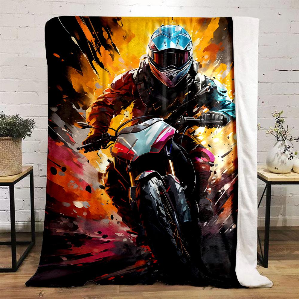 "Explosive Motocross Rider Art Print" Patterned flannel blanket perfect for the bedroom living room, sofa, or a little nap