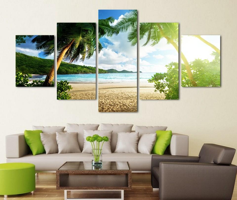 

Wall Art Canvas Prints Paintings Posters 5 Pieces Beach Palm Tree Group Seascape Pictures For Living Room Home Decor 20X35 20X45 20X55CM