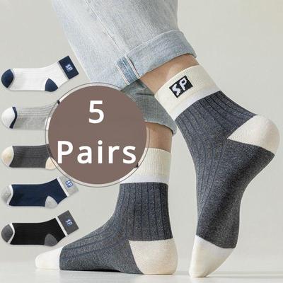 5 Paar SP-Streifensocken für Herren, viele farblich passende Sportsocken, Frühlings-Freizeitsocken-Packung