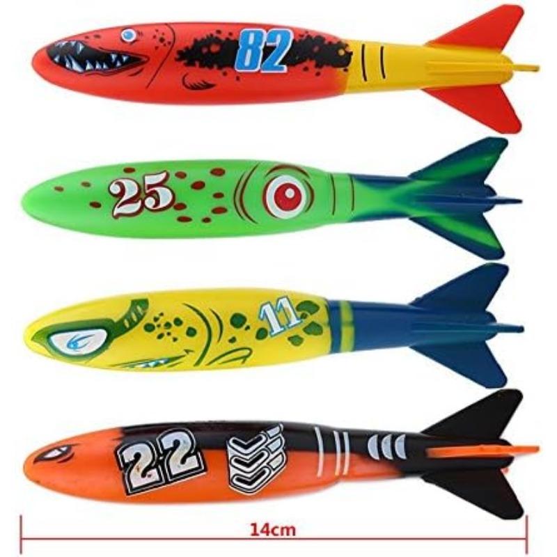 Tauchtorpedospielzeug, 4 Stück Schwimmtrainingsspielzeug Tauchen Wassersportspielzeug für Kinder Unterwasserspiel