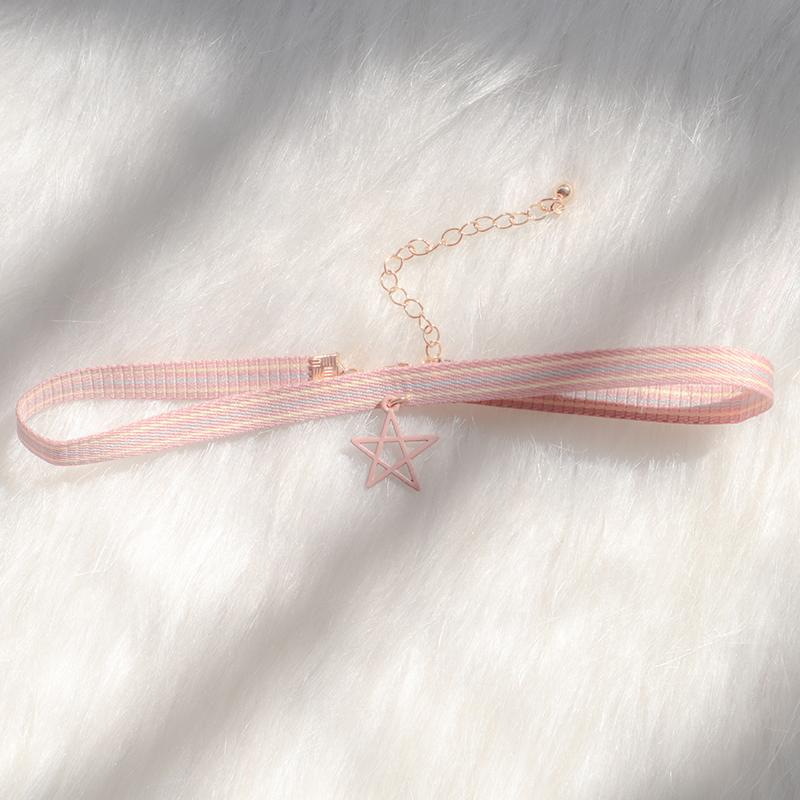 Sexy Pink Star Choker For Women Girls  Pentagon Pendant Necklace Simple Versatile Clavicle Chain Jewelry Accessories Gift