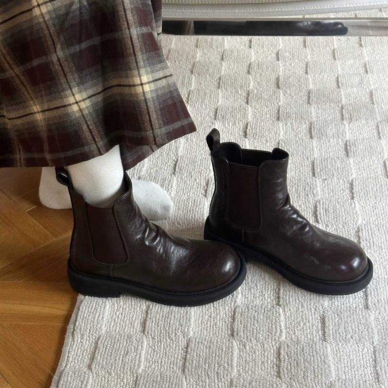 

Версия из овчины~ Ботильоны челси короткие ботинки женские ретро выстиранные плиссированные универсальные на толстом каблуке на толстой подошве ботинки-сигареты 40 коричневый