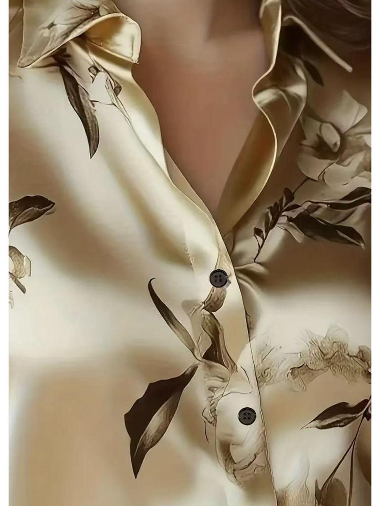 Elegant Retro French Oil Painting Long Sleeve Women's Shirt, 2025 European and American Design