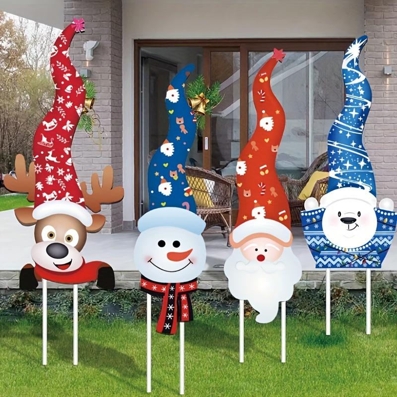 4pcs Christmas Garden Stake Set  Art Deco Style Santa Reindeer Yard Signs Durable Plastic Outdoor Holiday Decor for Lawn Display