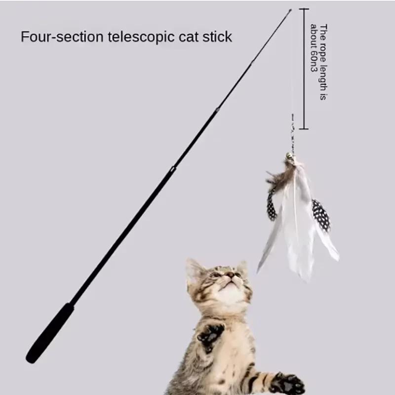 1.8m 4-Section Telescopic Carbon Fiber Cat Teaser Wand, Super Long Scratch Resistant Fishing Rod Feather Interactive Kitten Toy