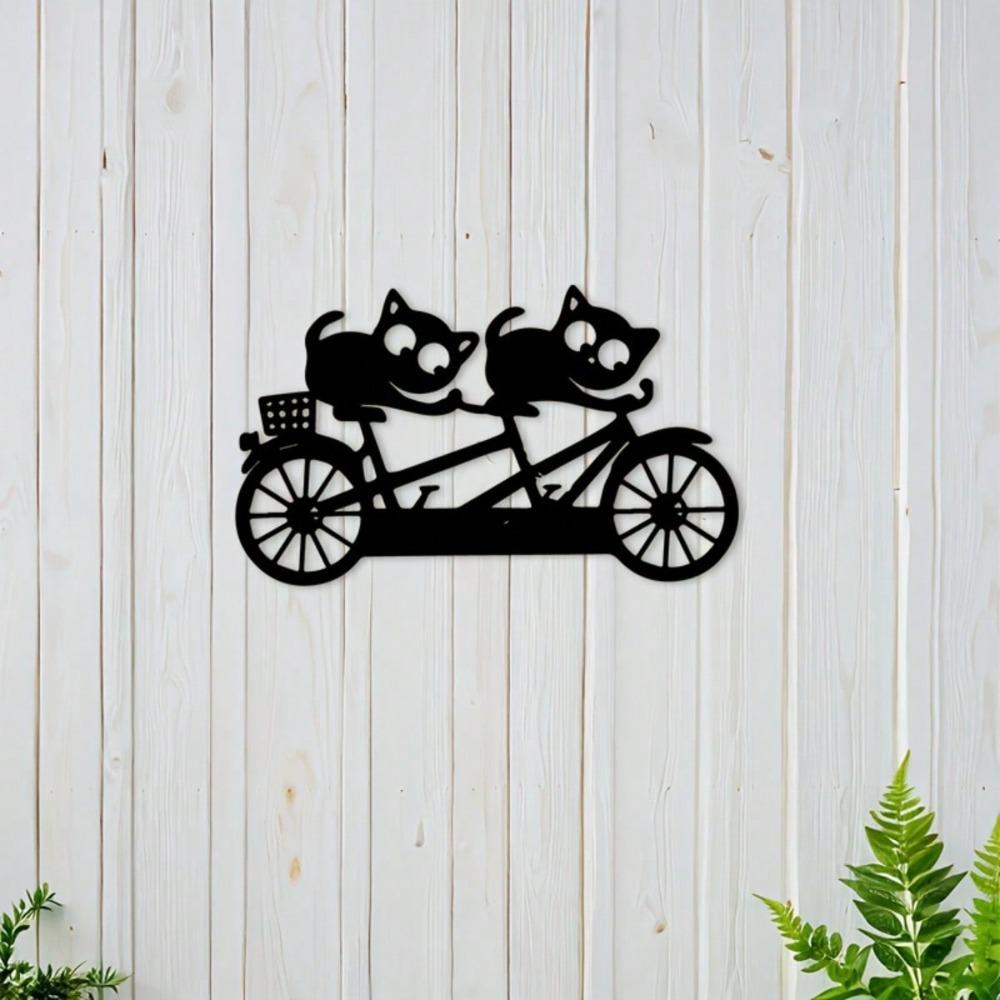 Vintage Cycling Cats Iron Wall Art Black Silhouette Indoor Outdoor Decor