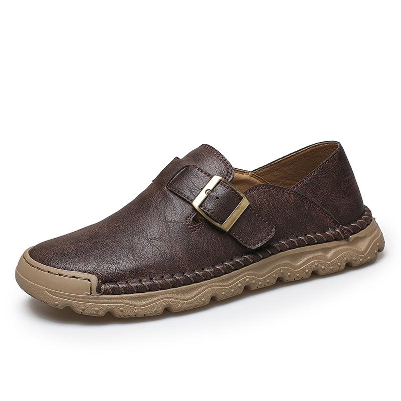 Men s Large Hand-Stitched Leather Loafers - Breathable, Non-Slip, Low-Top Driving Shoes with Buckle. 40
