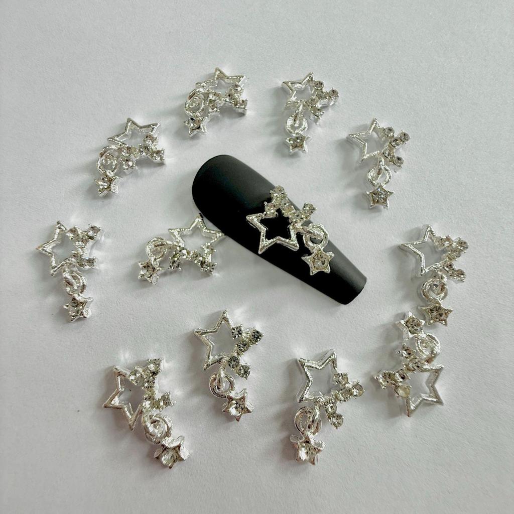 Gold & Silver Alloy 3D Rhinestone Star Nail Art Pendants