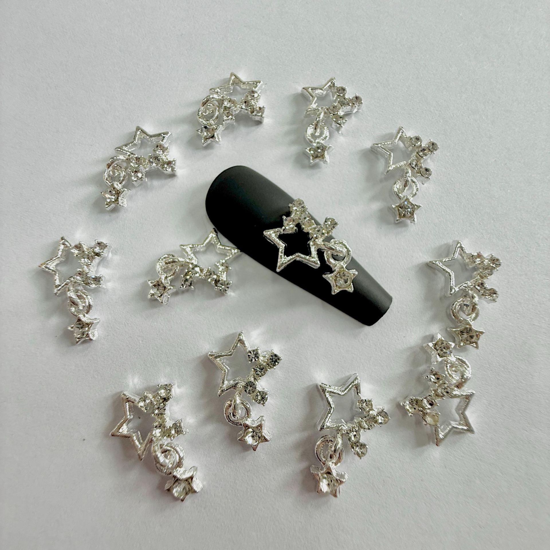 

Подвески для нейл-арта из золотого и серебряного сплава, 3D, со стразами, в виде звезды