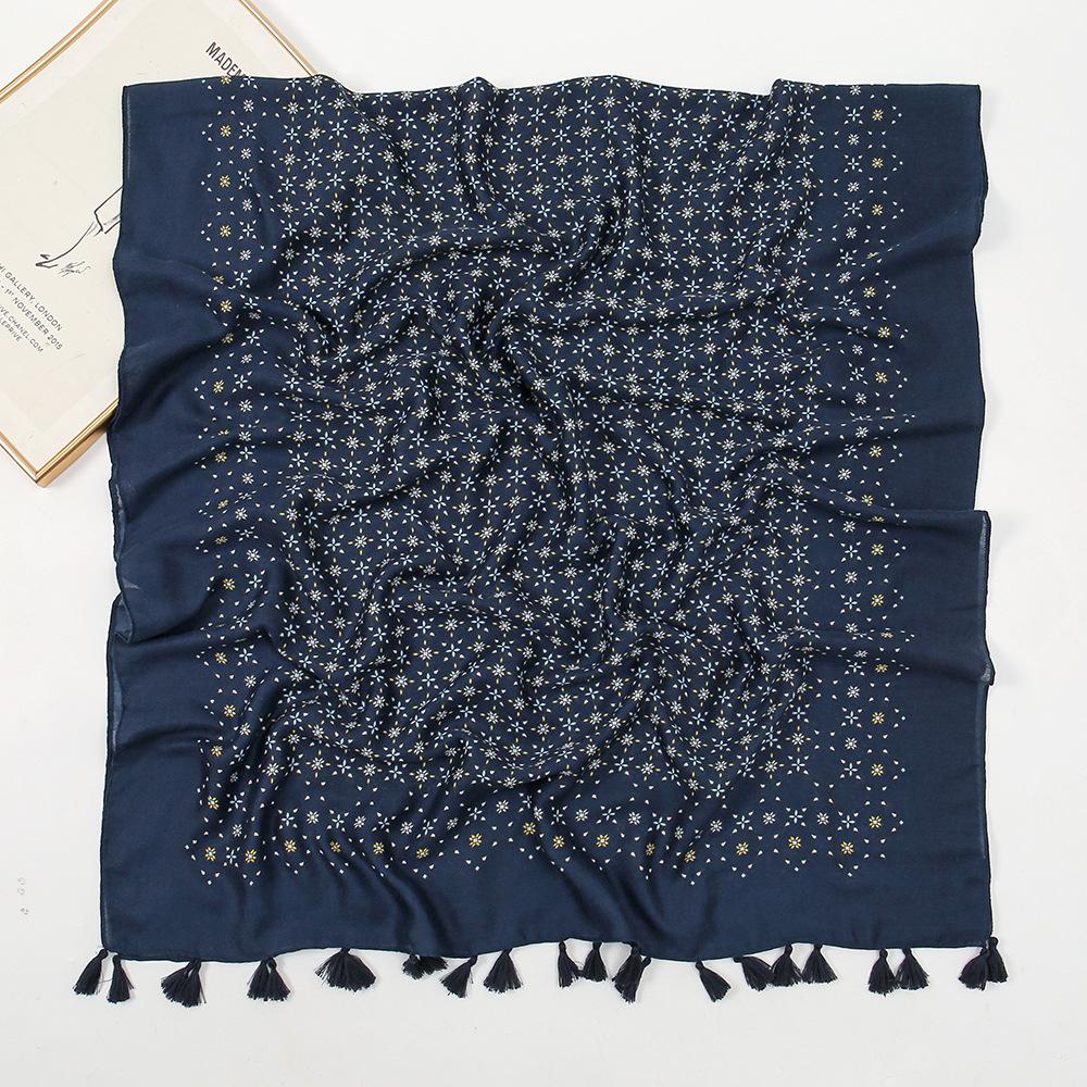 Small fresh medium and retro blue and white porcelain cotton and linen feel scarf, Bali yarn silk scarf, blue flower shawl women