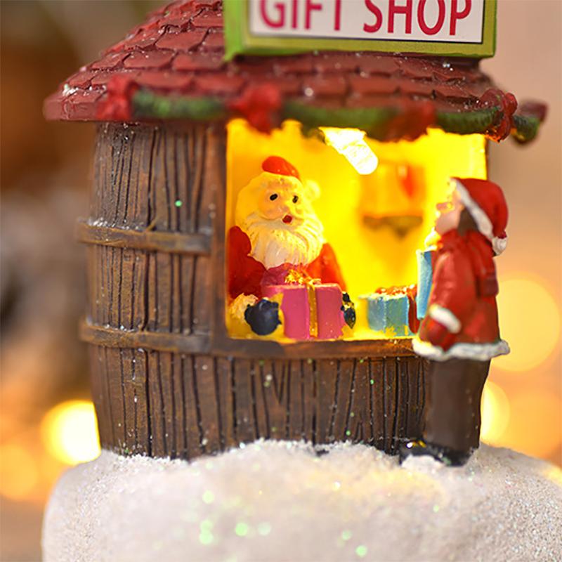 Christmas LED Houses Claus  Pine Needles Snow Christmas Snowman Glowing Ornaments Resin Santa View Holiday Gift Toys for Kids